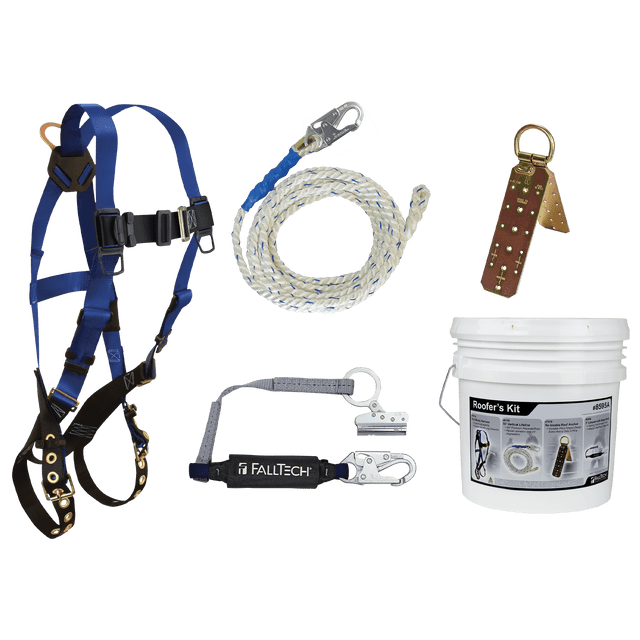 Roofer's Kit with Hinged Reusable Anchor and Trailing Rope Adjuster