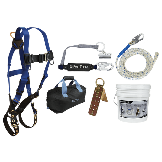 Roofer's Kit with Hinged Reusable Anchor, Trailing Rope Adjuster and Large Bag