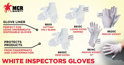 Cotton Lisle Inspector Gloves, Reversible, Unhemmed, Straight Thumb