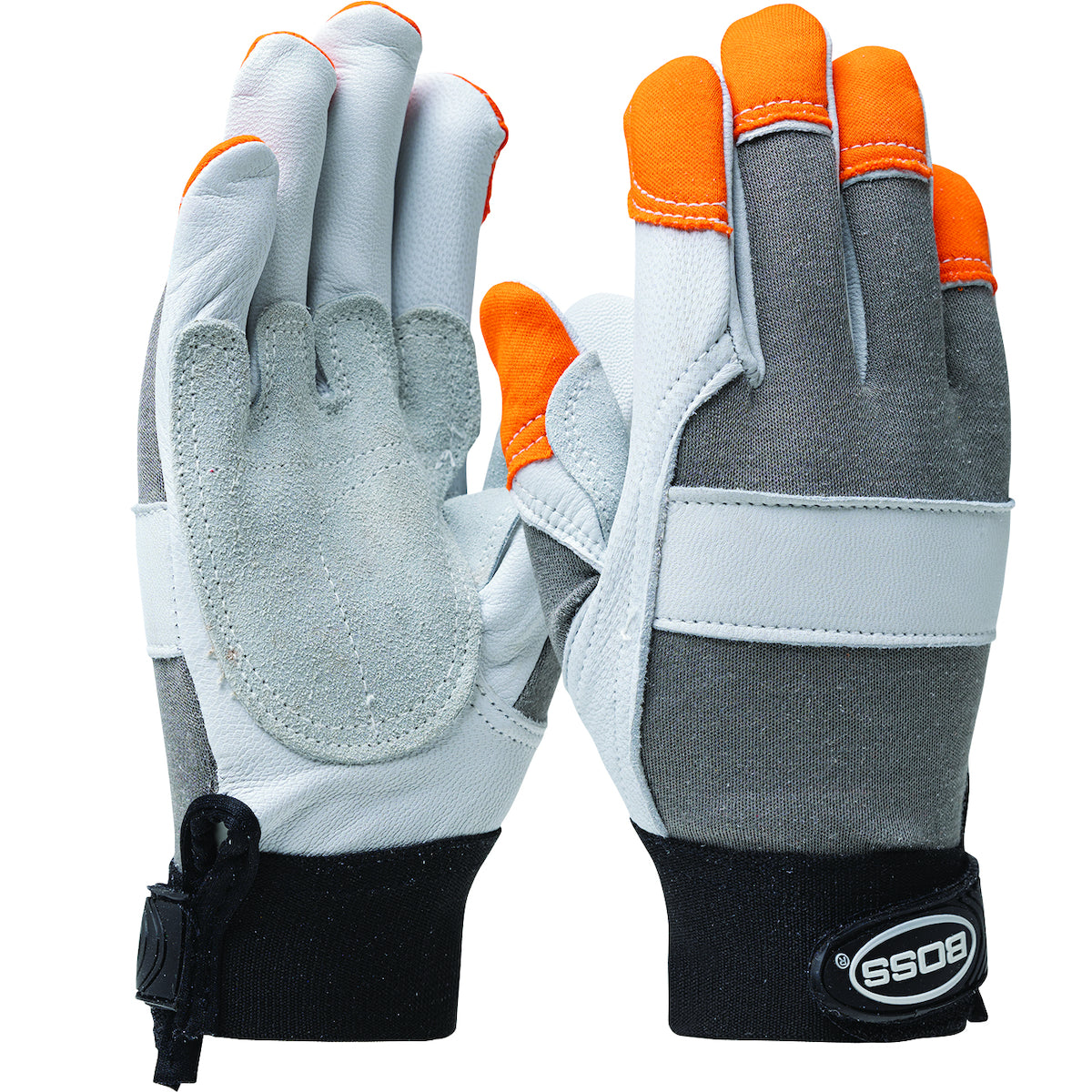 Boss®: Goatskin Leather Palm Glove with Split Cowhide Palm Patch and FR Nomex® Back - Orange FR Fingertips