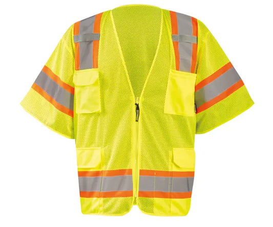 Occunomix Mesh Two-Tone Surveyor Vest w/Zipper Hi-Vis Safety Vests Yellow S model ECO-SIMZ32T-YS