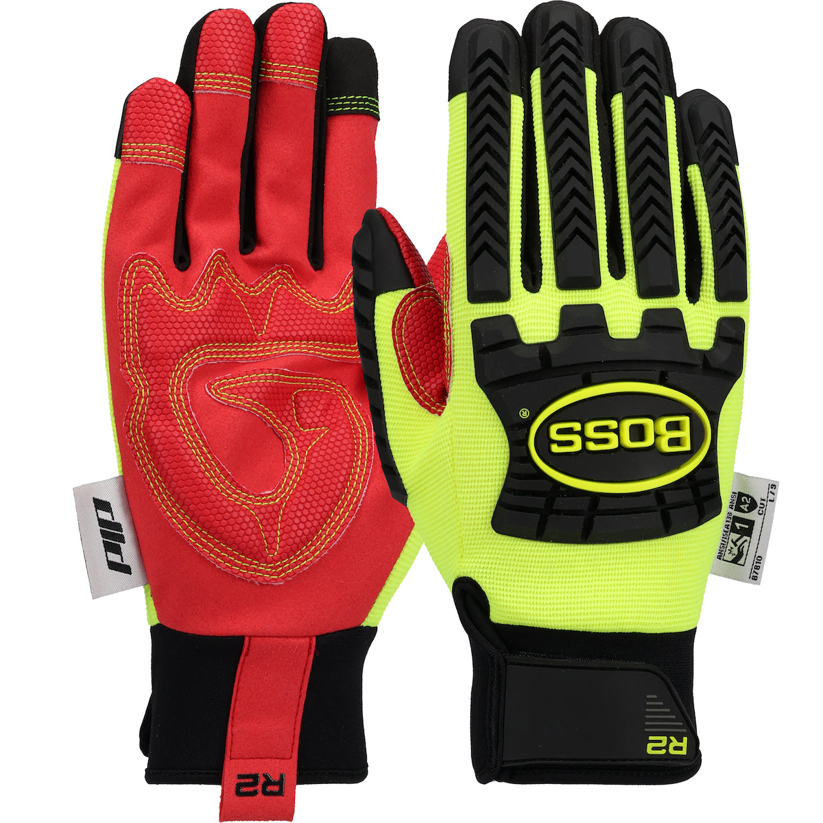 Boss®: R2™ Safety Rigger Synthetic Leather Double Palm with Silicone Grip and Fabric Back - TPR Impact Protection
