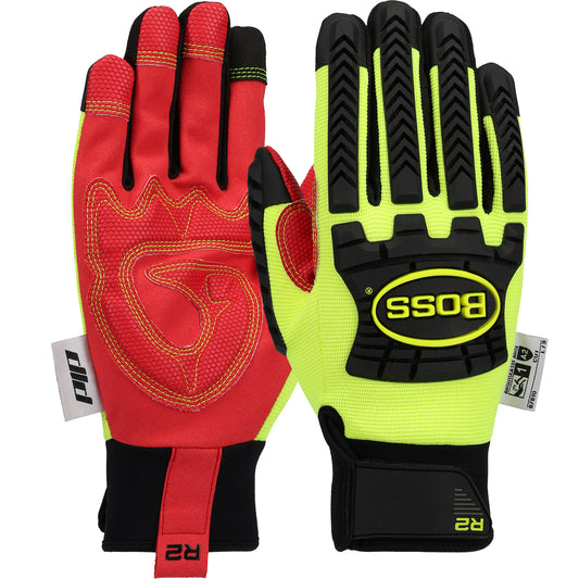 Boss®: R2™ Safety Rigger Synthetic Leather Double Palm with Silicone Grip and Fabric Back - TPR Impact Protection