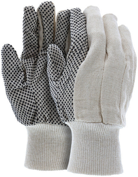 Canvas Work Gloves, Cotton/Polyester Blend, Black PVC Dots, Knit Wrist
