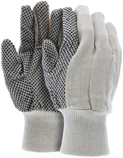 Canvas Work Gloves, Cotton/Polyester Blend, Black PVC Dots, Knit Wrist