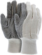 Canvas Work Gloves, Cotton/Polyester Blend, Black PVC Dots, Knit Wrist