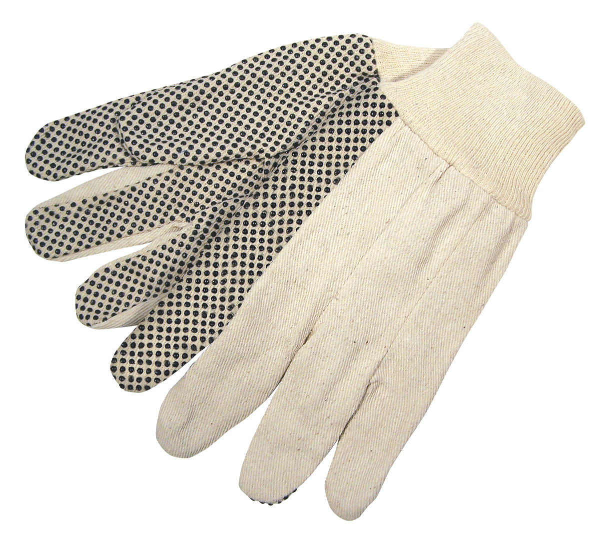Cotton/Poly Canvas Work Gloves, PVC Dots, Knit Wrist, 7 oz