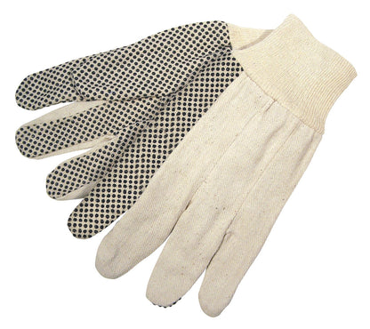 Cotton/Poly Canvas Work Gloves, PVC Dots, Knit Wrist, 7 oz
