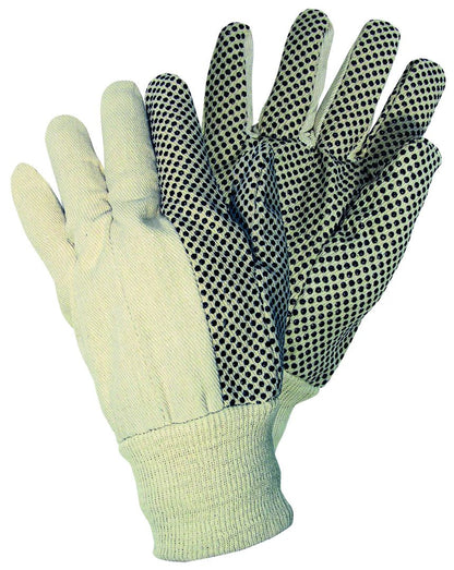 Cotton/Poly Canvas Work Gloves, PVC Dots, Knit Wrist, 7 oz