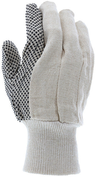 Canvas Work Gloves, Cotton/Polyester Blend, Black PVC Dots, Knit Wrist