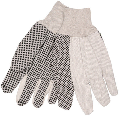 Canvas Work Gloves, Cotton/Polyester Blend, Black PVC Dots, Knit Wrist