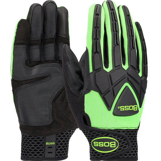 Boss® ToughX™ Suede Palm with Hi-Vis Green Fabric Back and TPR Impact Protection - Touchscreen