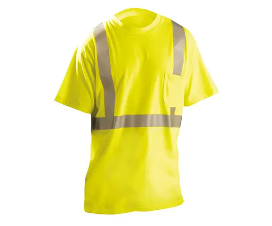Occunomix Flame Resistant Dual Certified Short Sleeve T-Shirt w/Pocket Flame Resistant Safety Apparel Yellow M model