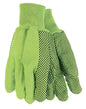 Double Palm Cotton Canvas Work Gloves, PVC Dotted, Knit Wrist, Fluorescent Green