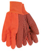Hi-Vis Orange Cotton Canvas Double Palm Gloves, PVC Dotted, Knit Wrist
