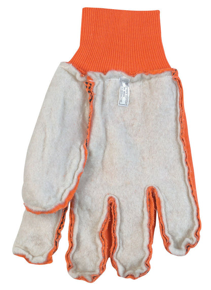 Hi-Vis Orange Cotton Canvas Double Palm Gloves, PVC Dotted, Knit Wrist