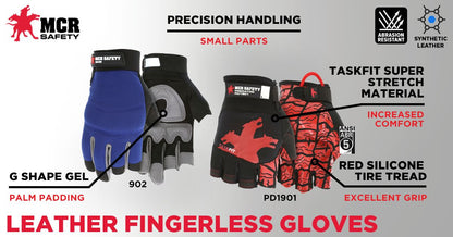 Synthetic Leather Mechanic Gloves, Three-Finger Fingerless, Gel Padded Palm