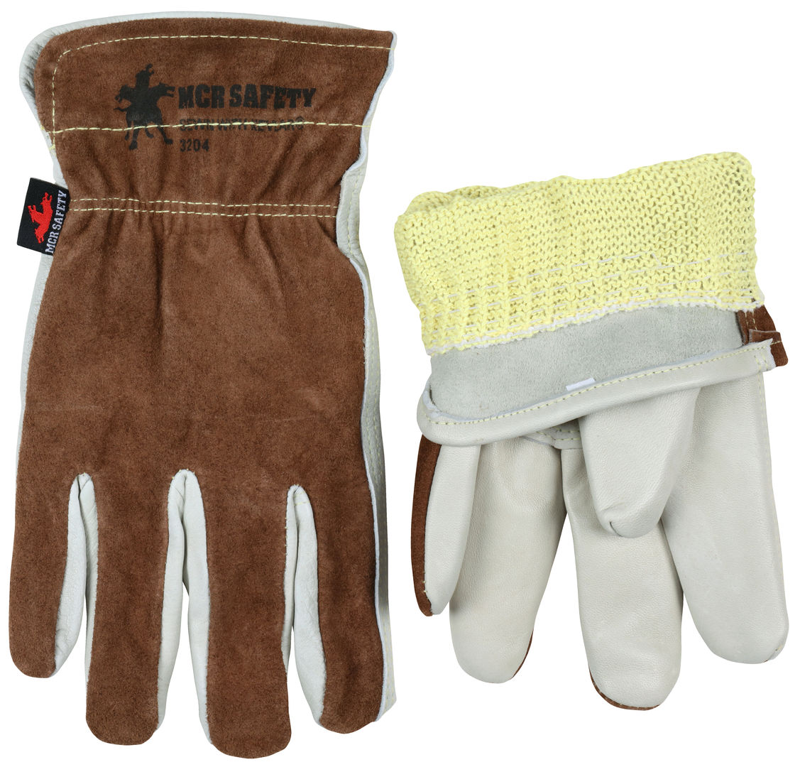 3204K - Leather Drivers Work Gloves - Lined and Sewn with DuPont™ Kevlar® - Competitive Value (CV) C+ Grade - Grain Leather Palm and Split Leather Back - Keystone Thumb