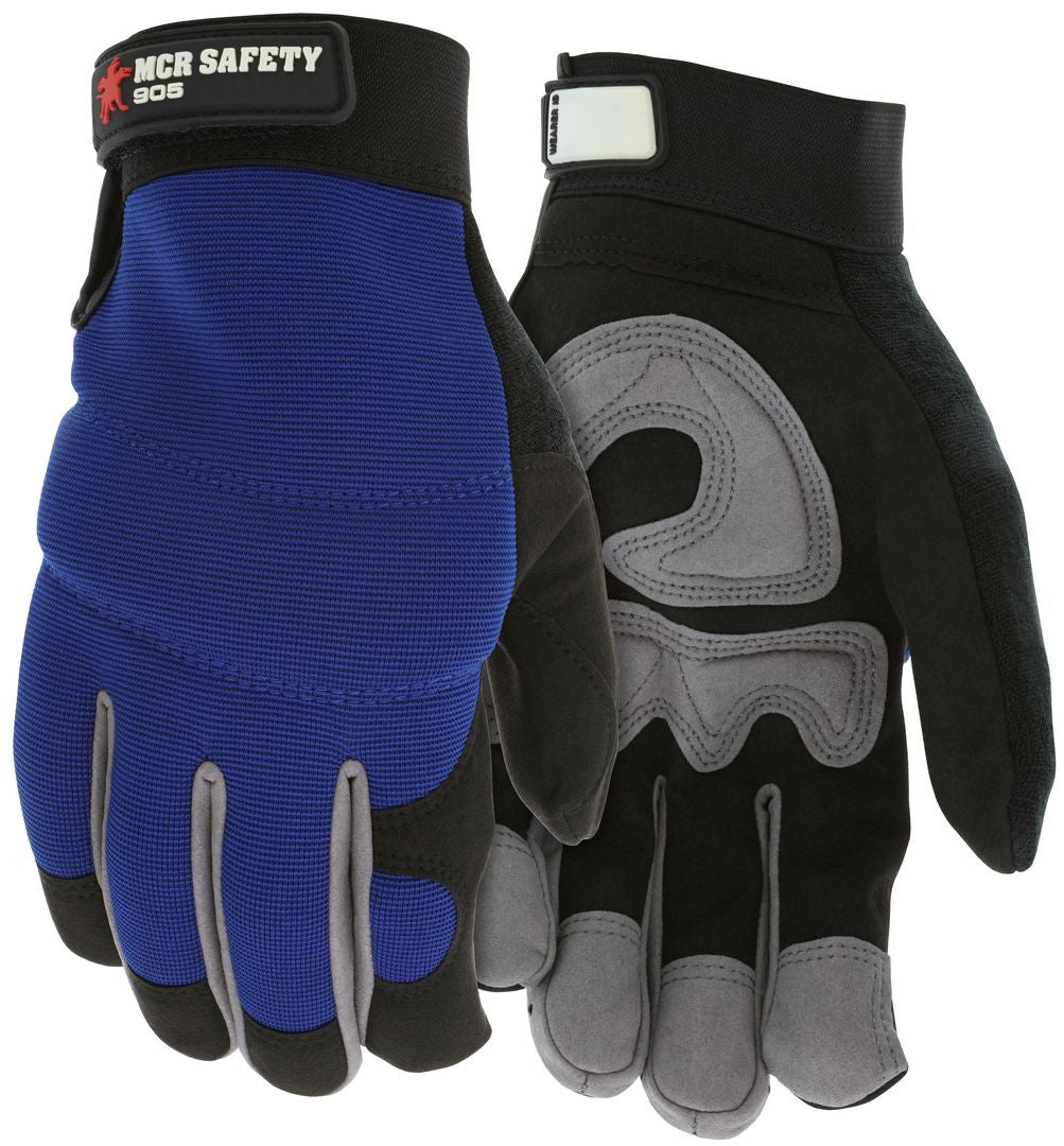Mechanics Gloves, Synthetic Leather Palm, Padded, Adjustable Closure