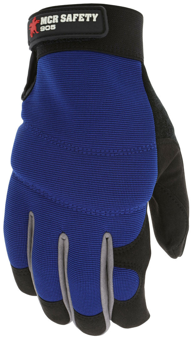 Mechanics Gloves, Synthetic Leather Palm, Padded, Adjustable Closure