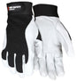 Mechanics Gloves, Grain Goatskin, Cowhide Double Palm, Hook-and-Loop Closure