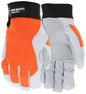Mechanics Gloves, Grain Goatskin, Cowhide Double Palm, Hook and Loop Closure