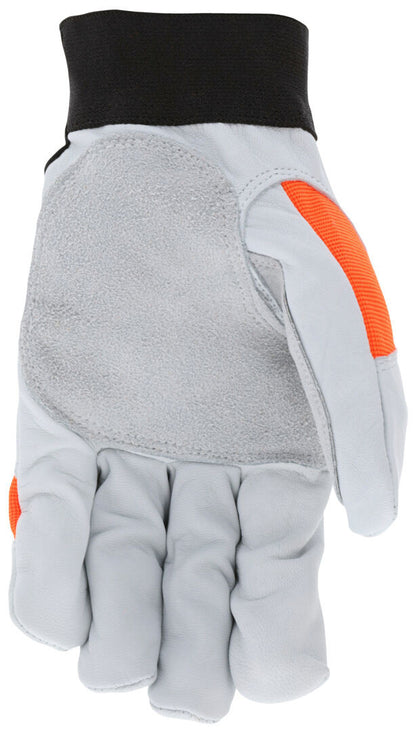 Mechanics Gloves, Grain Goatskin, Cowhide Double Palm, Hook and Loop Closure