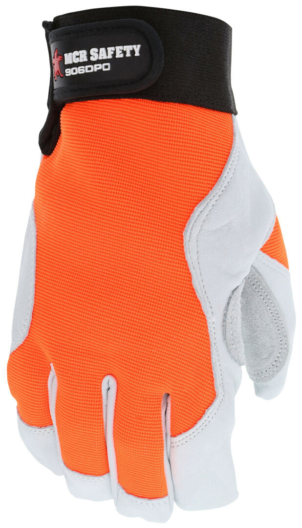 Mechanics Gloves, Grain Goatskin, Cowhide Double Palm, Hook and Loop Closure