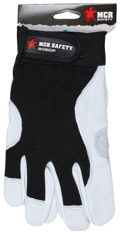 Mechanics Gloves, Grain Goatskin, Cowhide Double Palm, Hook-and-Loop Closure