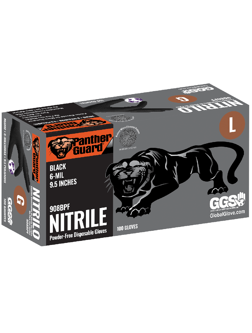 Panther-Guard® - 908BPF - Disposable Gloves - nitrile coating - black