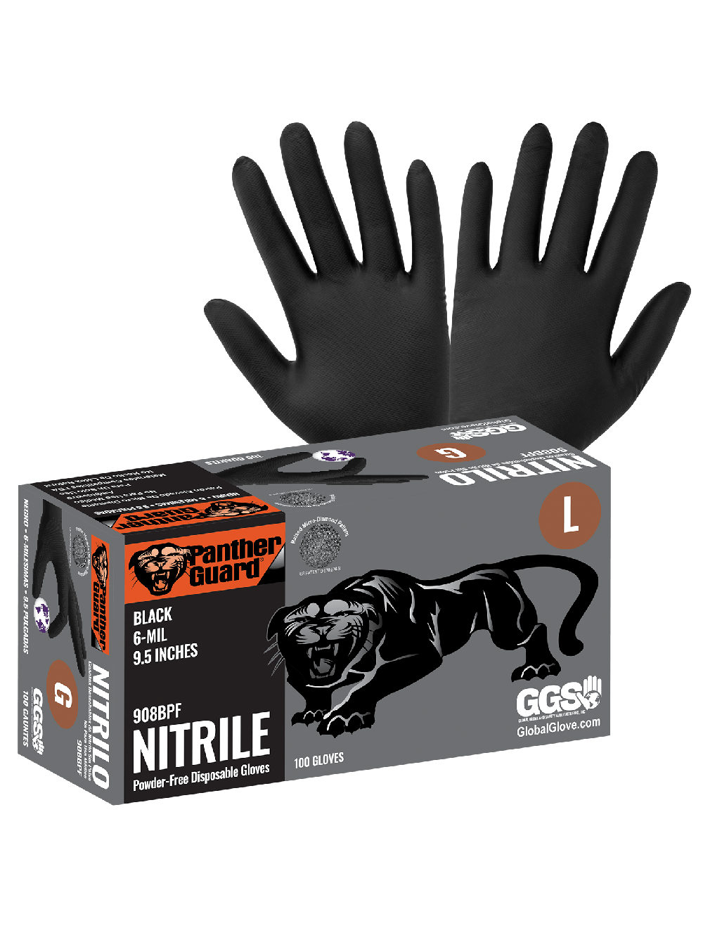 Panther-Guard® - 908BPF - Disposable Gloves - nitrile coating - black