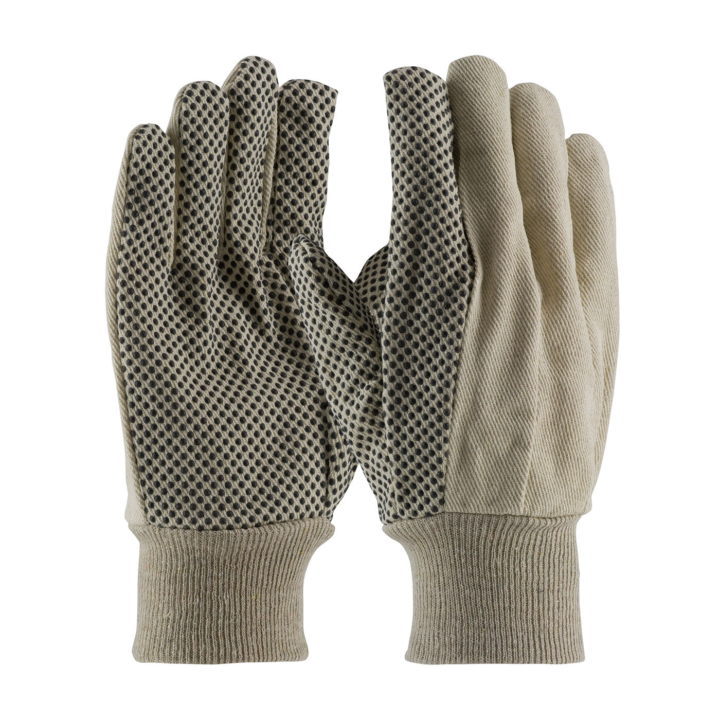 PIP 91-908PDI – Economy Grade Cotton/Poly Canvas Glove with PVC Dotted Grip on Palm, Thumb and Index Finger - 8 oz.