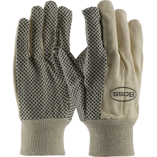 Boss 91-910PD – Premium Grade 100% Cotton Canvas Glove with PVC Dotted Grip on Palm, Thumb and Index Finger - 10 oz.