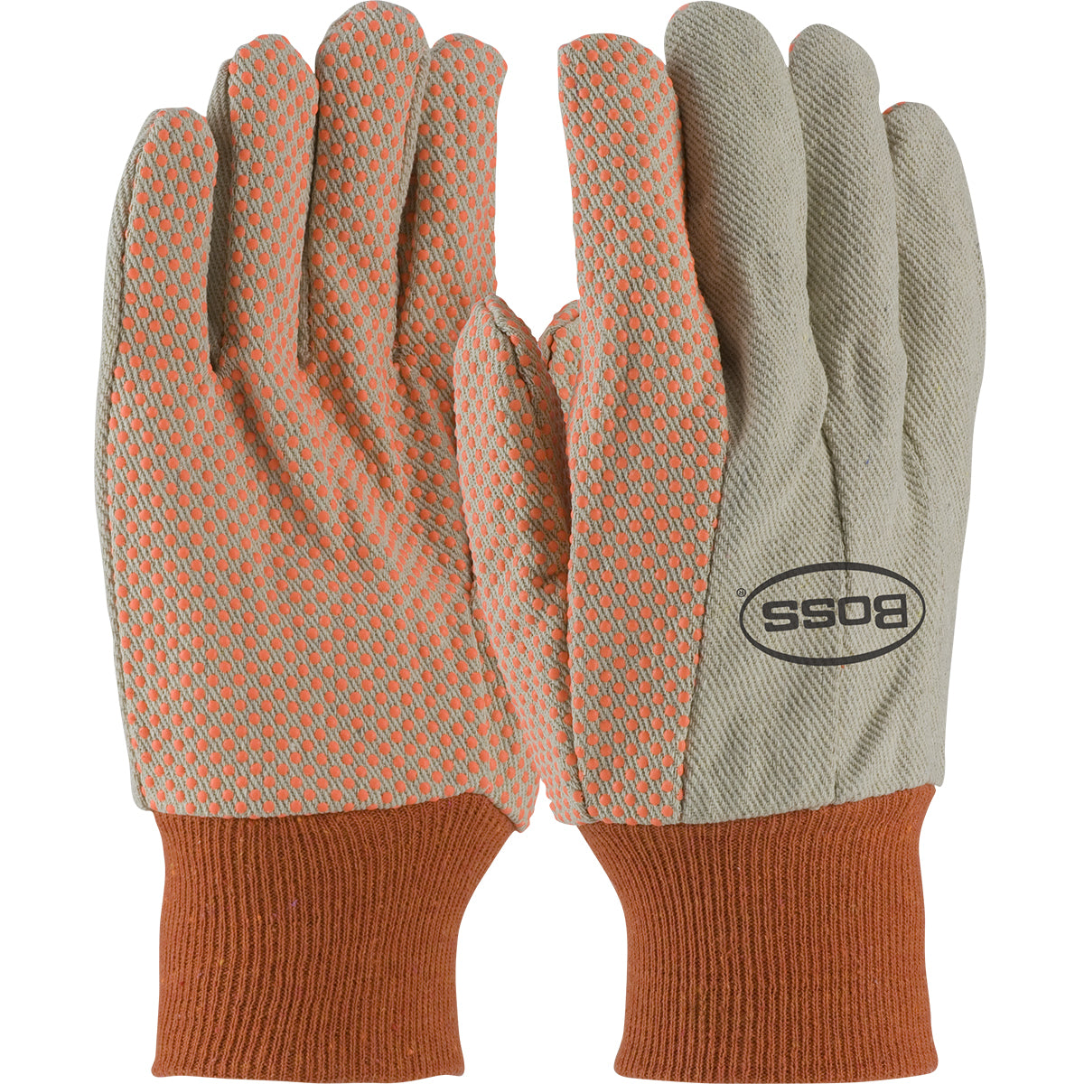 Boss 91-910PDO – Premium Grade Cotton/Poly Canvas Glove with PVC Dotted Grip on Palm, Thumb and Index Finger - 10 oz.
