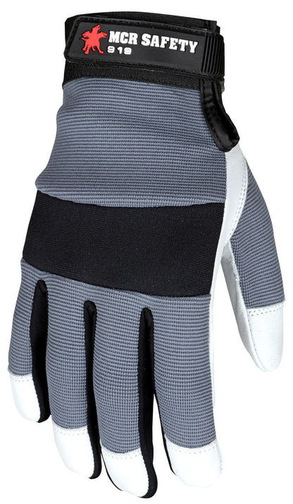 Goatskin Leather Mechanic Gloves, Gel-Padded Palm, Adjustable Wrist Closure