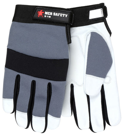 Goatskin Leather Mechanic Gloves, Gel-Padded Palm, Adjustable Wrist Closure