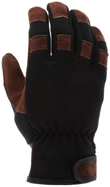 Split Cowhide Leather Mechanic Gloves, Spandex Back, Adjustable Closure