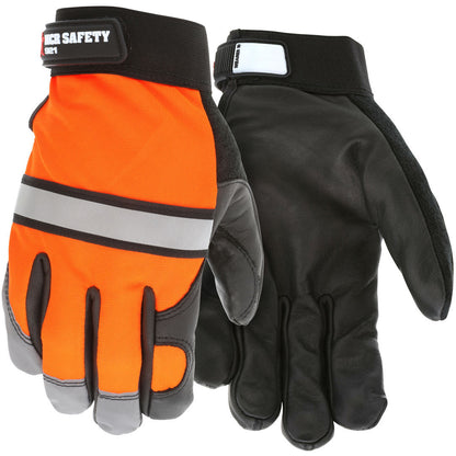 Luminator Mechanics Gloves, Black Grain Cowhide Palm, Hi-Visibility Reflective Back