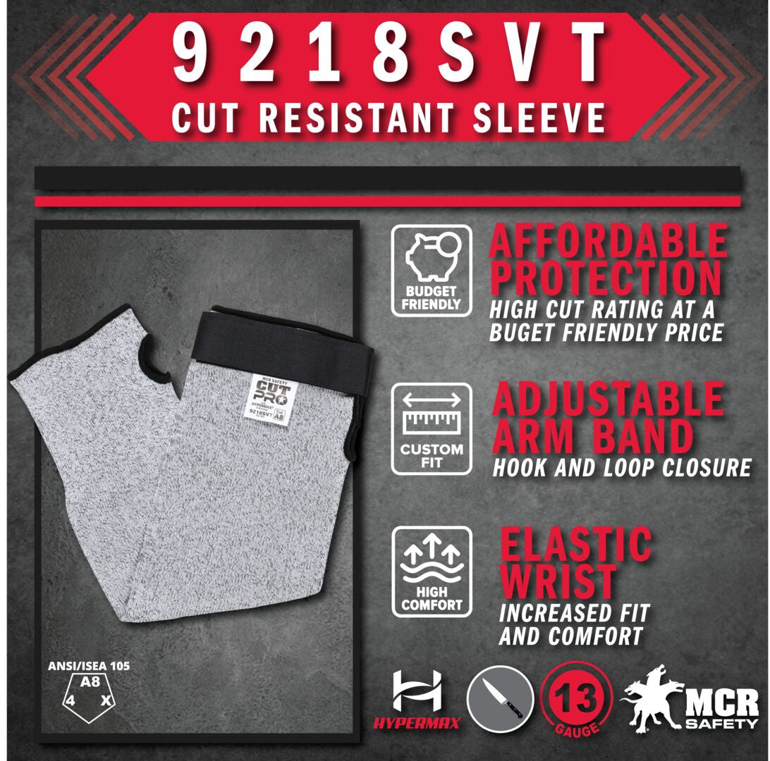 CutPro Cut-Resistant Sleeve, HyperMax HPPE, ANSI A8, Hook and Loop Closure, Thumb Slot