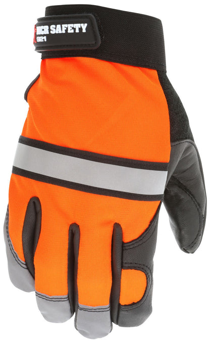 Luminator Mechanics Gloves, Black Grain Cowhide Palm, Hi-Visibility Reflective Back