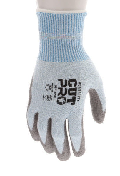 92713PU - MCR Safety CutPro® - 13 Gauge HyperMax® HPPE Shell - Cut, Abrasion and Puncture Resistant Work Gloves - Polyurethane (PU) Coated Palm and Fingertips - Free of Fiberglass and Steel