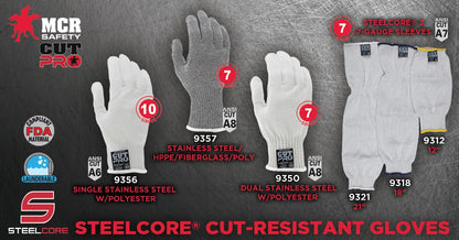 Steelcore II Cut-Resistant Arm Sleeve, ANSI A8, Polyester-Wrapped Stainless Steel, 21