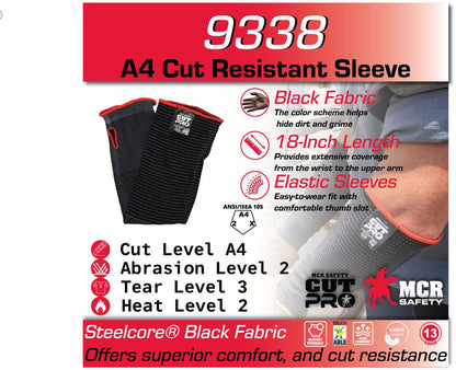 CutPro Steelcore Cut-Resistant Sleeves, ANSI A4, 18-Inch, Elastic Cuff