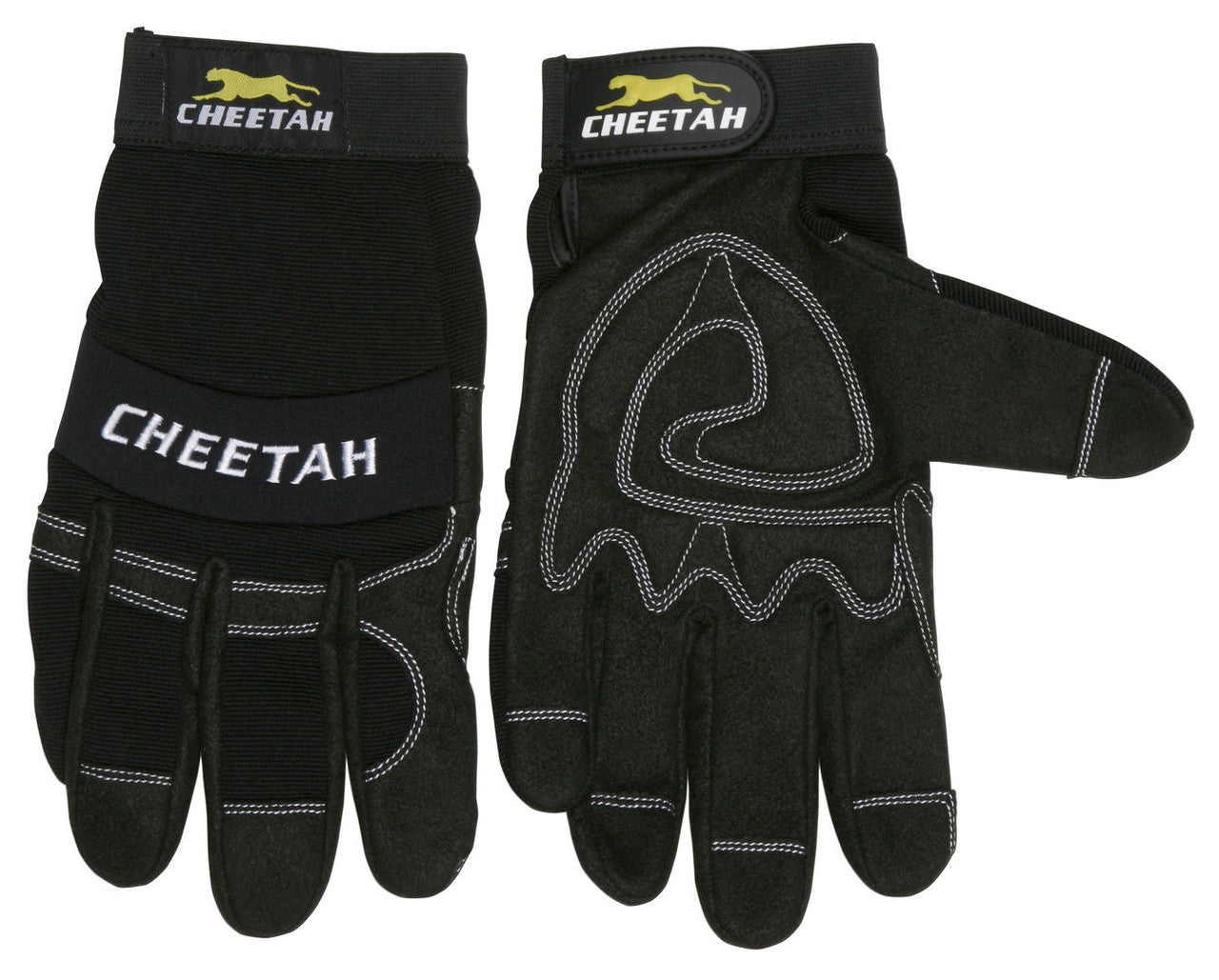 Cheetah Mechanics Gloves, Synthetic Leather Palm, Gel Pad, Hook and Loop Cuff