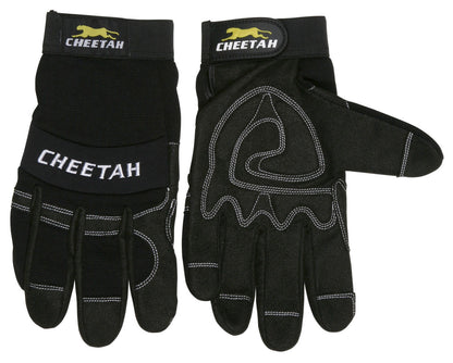 Cheetah Mechanics Gloves, Synthetic Leather Palm, Gel Pad, Hook and Loop Cuff