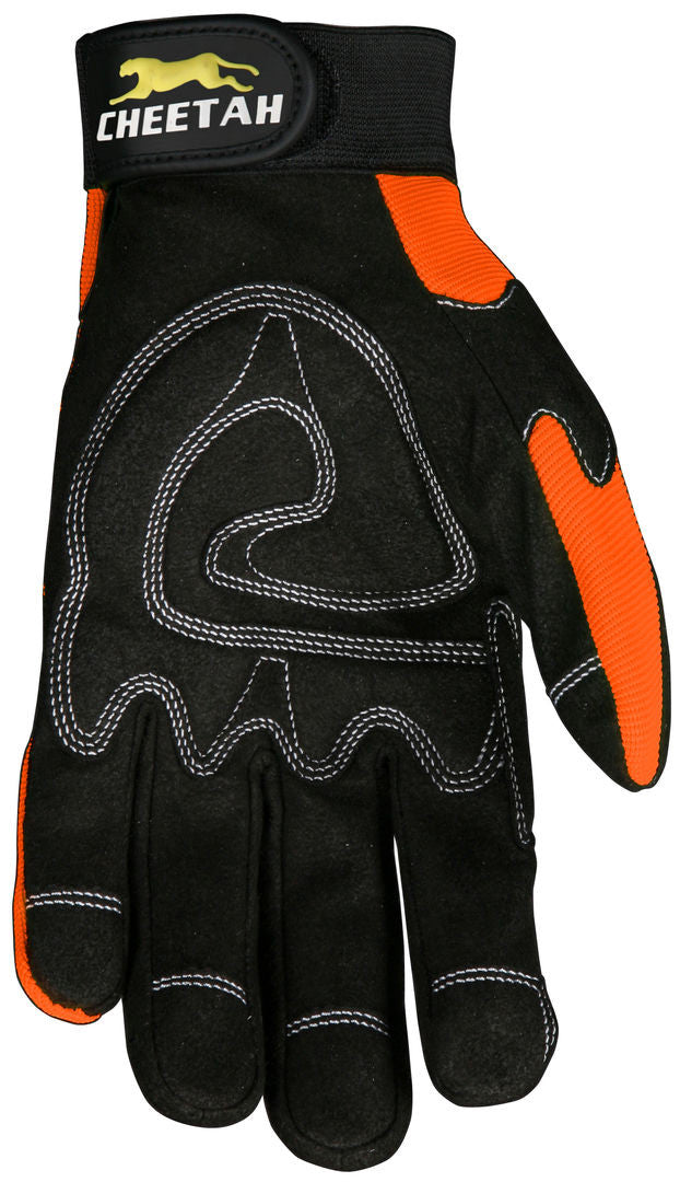 Hi-Vis Orange Mechanics Gloves, Synthetic Leather Palm, Gel Padded, Vented