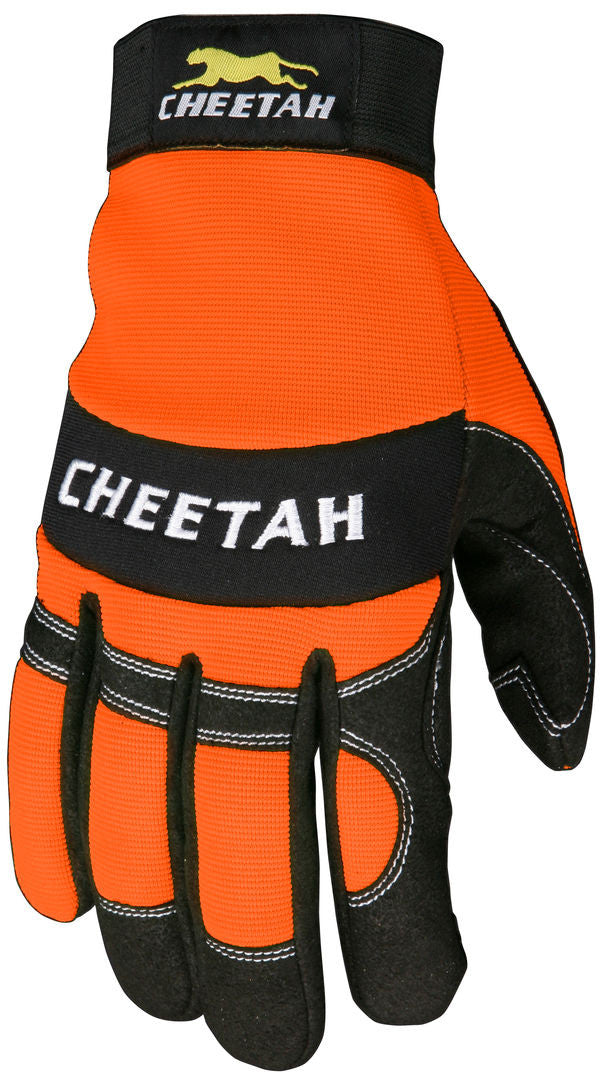 Hi-Vis Orange Mechanics Gloves, Synthetic Leather Palm, Gel Padded, Vented