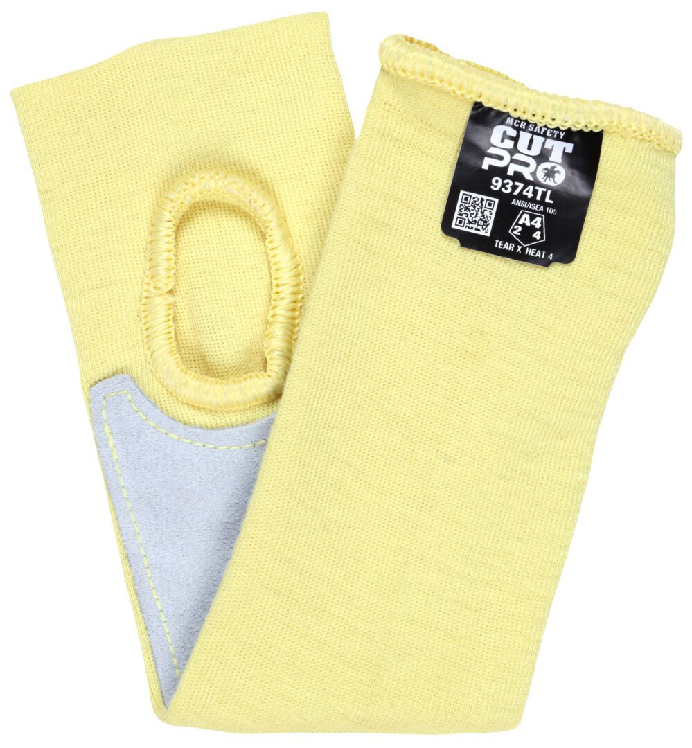 CutPro Kevlar Cut-Resistant Sleeve, Double Ply, Thumb Slot, Cowhide Leather Pad, 14