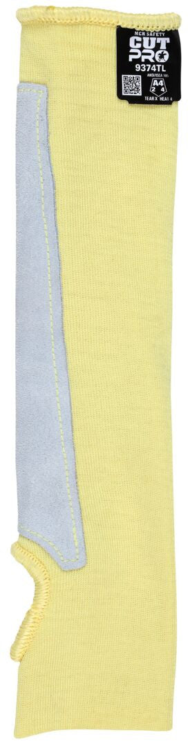 CutPro Kevlar Cut-Resistant Sleeve, Double Ply, Thumb Slot, Cowhide Leather Pad, 14