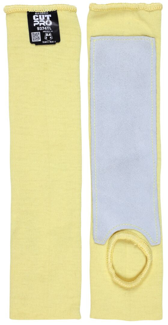CutPro Kevlar Cut-Resistant Sleeve, Double Ply, Thumb Slot, Cowhide Leather Pad, 14
